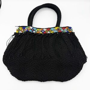 Fiorucci Italy Crochet Beaded Embroidery Fringe Small Purse